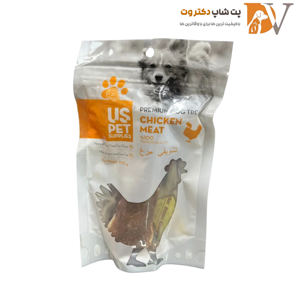 تشویقی سگ us pet یو اس پت مدل استیکی مرغ و هویج لوله ای 100 گرمی