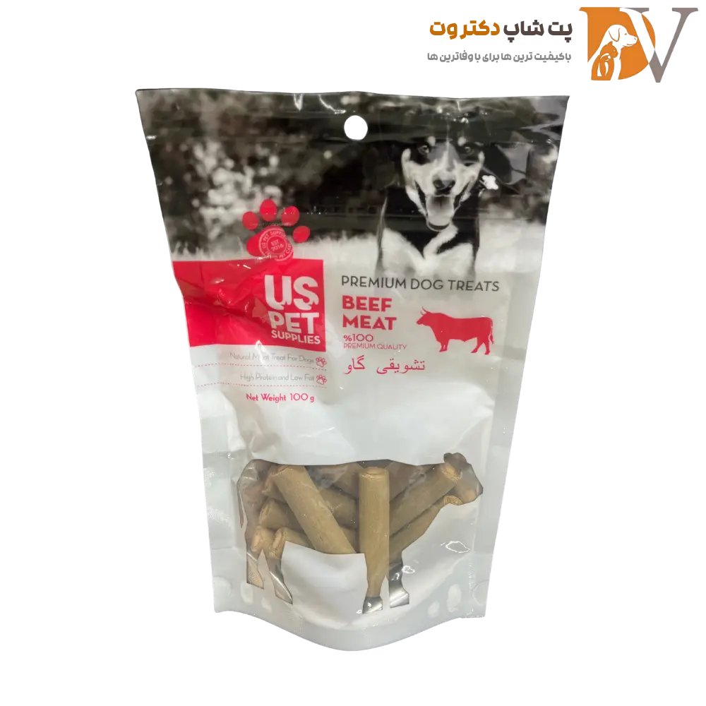 تشویقی سگ us pet یو اس پت مدل گوشت گاو لوله ای ۱۰۰ گرمی