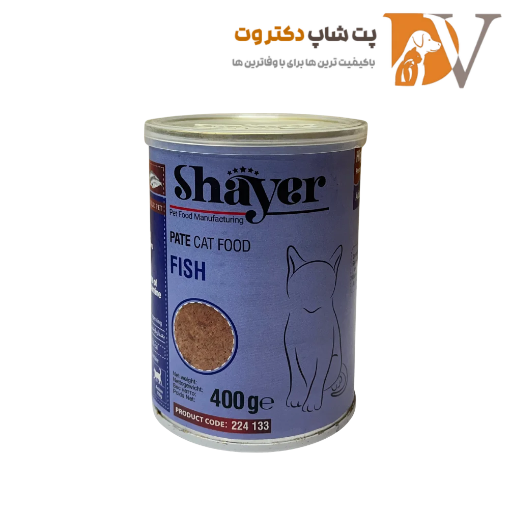 کنسرو پته گربه با طعم ماهی برند شایر Shayer Pate With Fish وزن ۴۰۰ گرم
