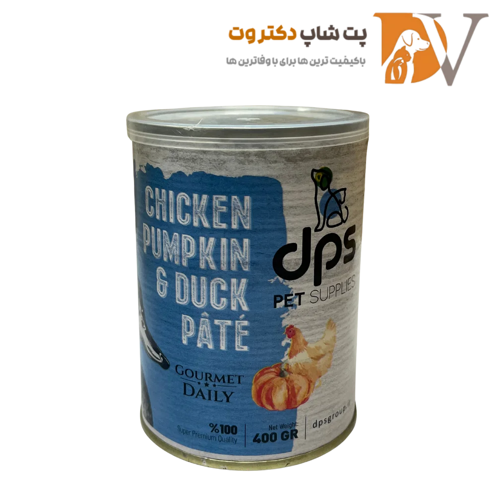 کنسرو پته گربه با طعم مرغ و اردک و کدو برند دی پی اس DPS وزن 400 گرم