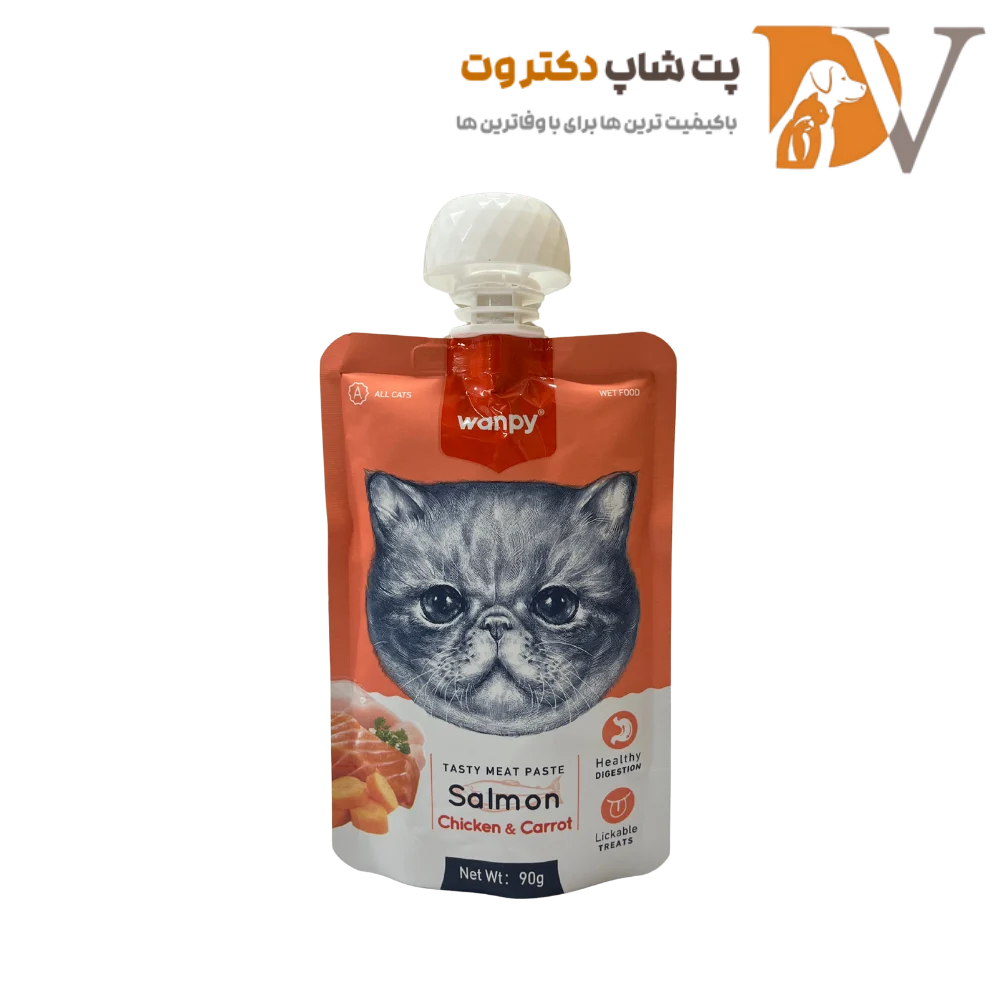 پودینگ گربه ونپی با طعم ماهی سالمون، مرغ و هویج Wanpy Soup Salmon, Chicken & Carrot وزن 90 گرم