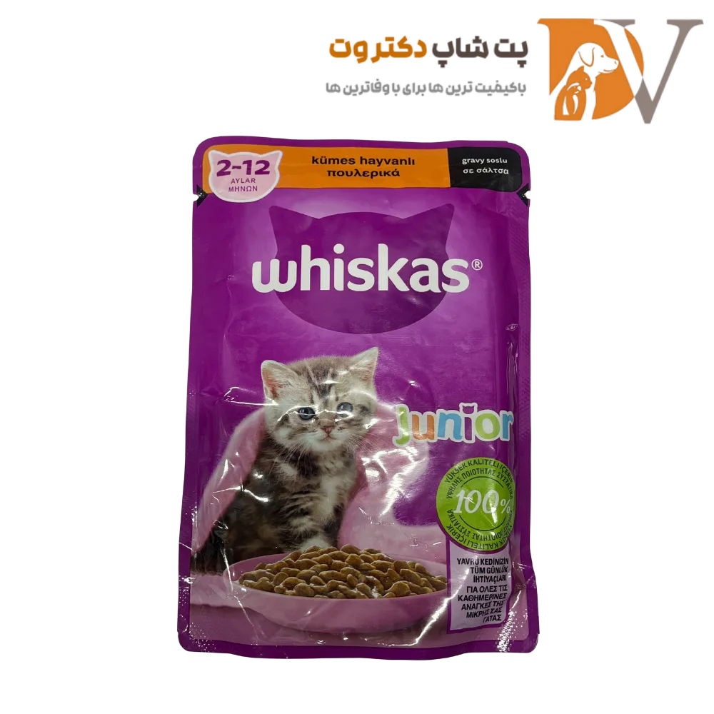 پوچ بچه گربه ویسکاس با طعم مرغ Whiskas Kitten Chicken وزن 75 گرم