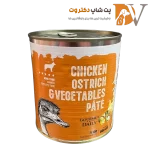 کنسرو پته سگ با طعم گوشت مرغ و شترمرغ و سبزیجات برند دی پی اس وزن 400 گرم