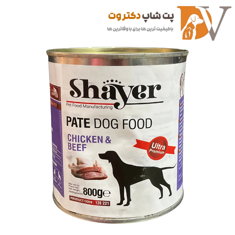 کنسرو پته سگ با طعم مرغ و گوشت برند شایر
