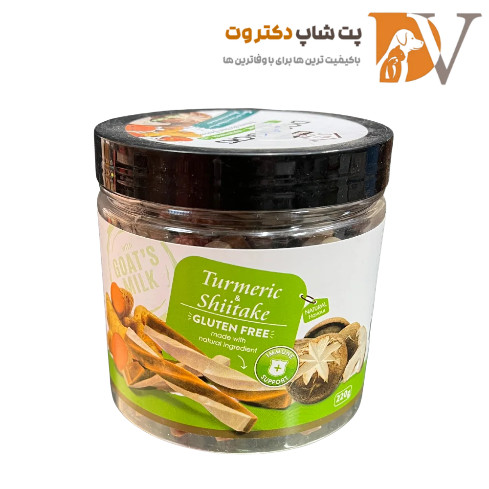 تشویقی سگ بدون گلوتن هابون طعم شیر بز، زردچوبه و قارچ Howbone Goat milk with turmeric and shiitake