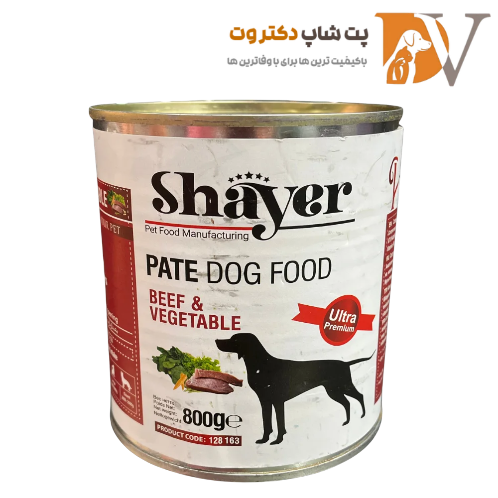 کنسرو پته سگ با طعم گوشت و سبزیجات برند شایر